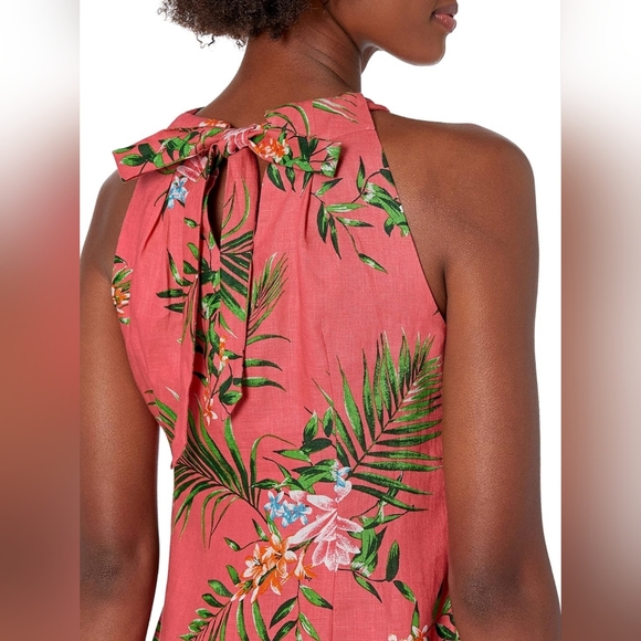 28 Palms Tropical Coral Linen Halter Dress. Size Large. Dress is lined. - Picture 3 of 10
